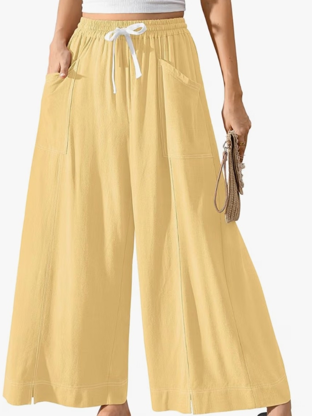 Tarse Wide Leg Drawstring Pants - Yellow, SZ L, NWOT